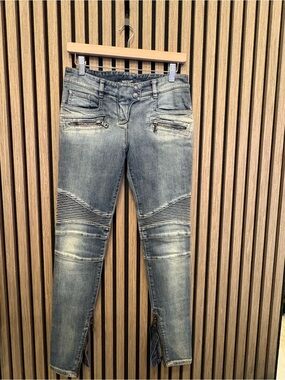 Balmain Faded Blue Moto Skinny Jeans